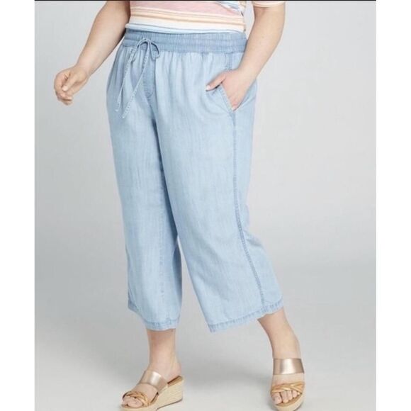 LANE BRYANT 22/24 Wide-Leg Crop denim Pants NWT Blue Drawstring light weight - Picture 1 of 10